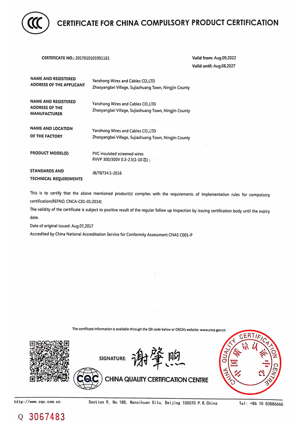 China Compulsory Certification · Cable products